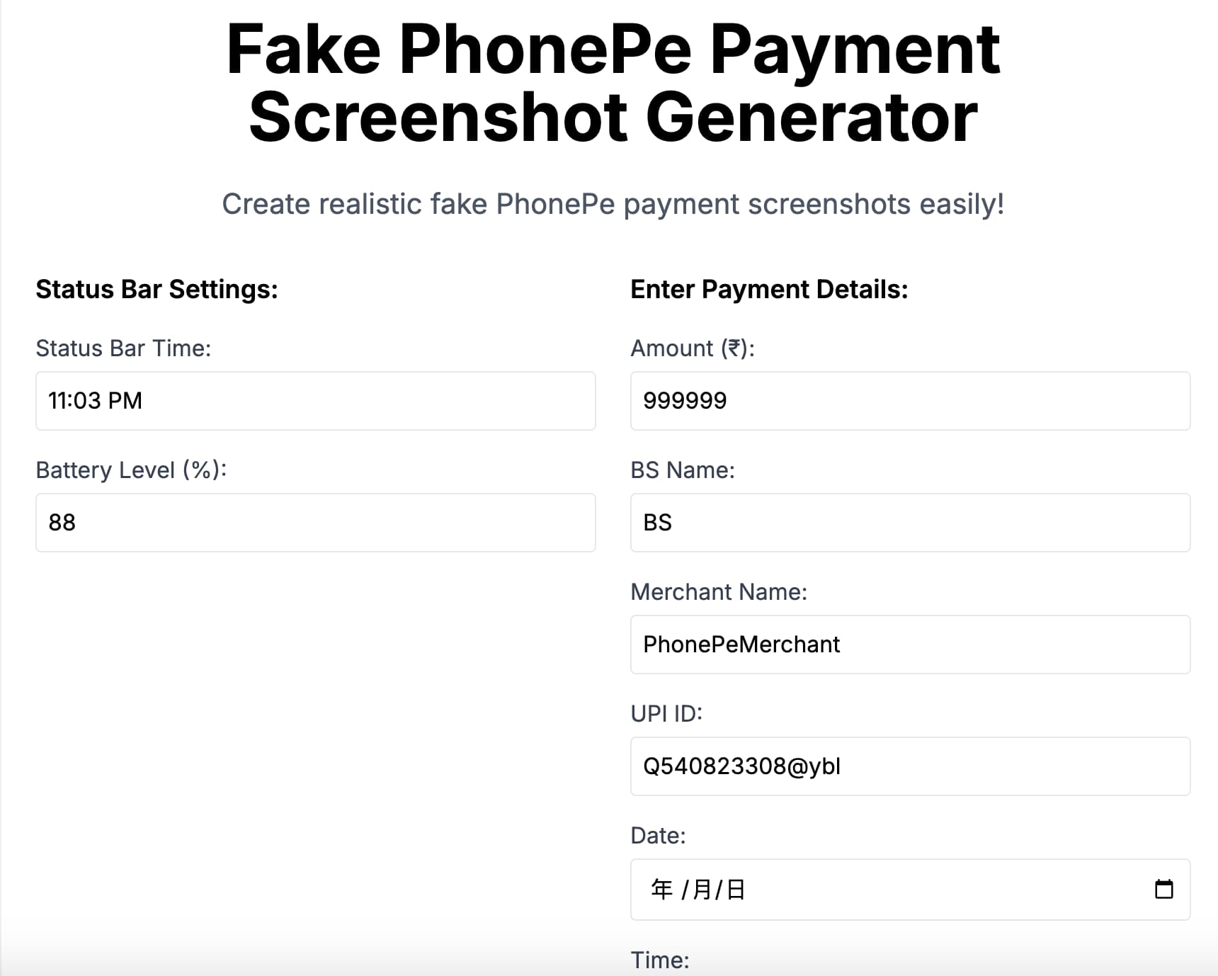 Fake PhonePe Payment Screenshot Generator